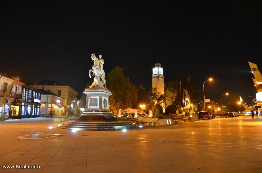 Monument Phillip II the Macedon with Bitola Clock Tower 