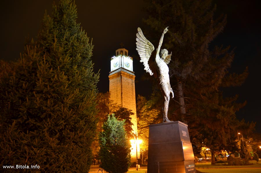 Monument Angel with Bitola Clock Tower