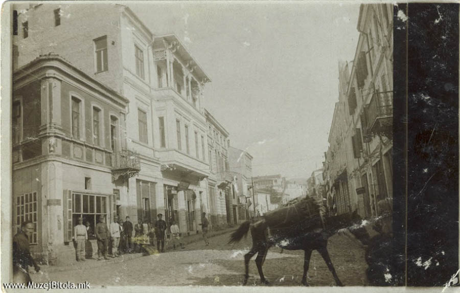 Shirok Sokak Bitola with Catholic church in 1916