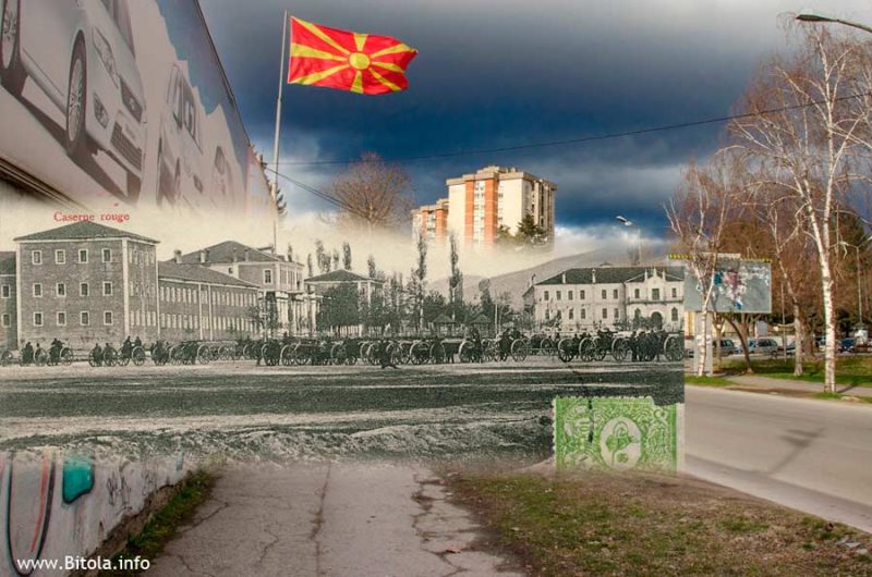 Дел од Црвената касарна (лево) и Военото училиште (десно) споредено со истата локација денес