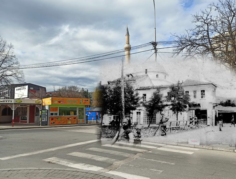 Isak Mosque during WW1 compared to 2020